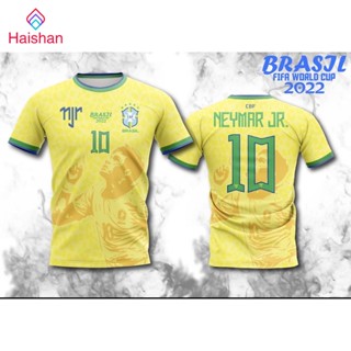 haishan เสื้อพิมพ์ลาย ยอดฮิต ลาย ทีมชาติ เนย์มาร์ 2022 สีเหลือง BRAZIL NEYMAR