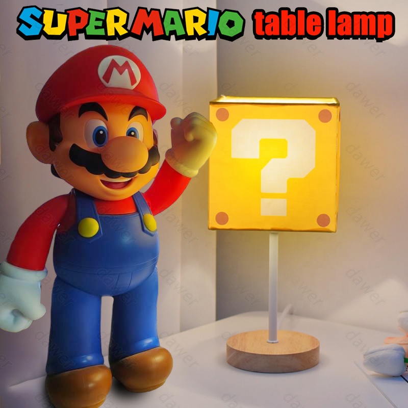 วิดีโอเกมมาริโอ LED เครื่องหมายคำถามทำให้เกิดเสียงชาร์จไฟกลางคืนโคมไฟตั้งโต๊ะอิฐสี่เหลี่ยมโคมไฟข้างเตียง