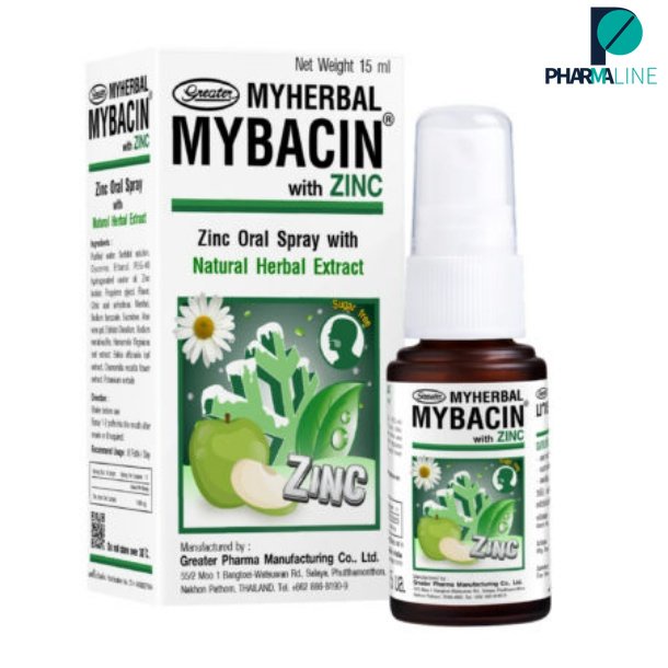 สเปรย์พ่นคอ มายบาซิน สูตรแอปเปิ้ล 15 มล. Myherbal MyBacin with Zinc Greater เกร๊ทเตอร์ฟาร์ม่า 15ml [PLine]