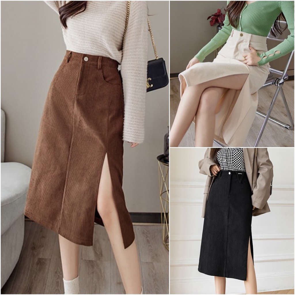 พร้อมส่ง  กระโปรงยาวผ้าลุกฟูก มีถึง5XL ผ่าข้าง เซ๊กซี่ น่ารัก เรียบ กรดุมใช้งานได้จริง