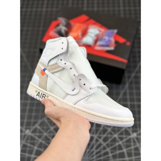 [Pure Original NK] Joe 1st Generation Retro High OG All White Joint OW White Black Orange High-Top รองเท้ากีฬาบาสเก็ตบอล