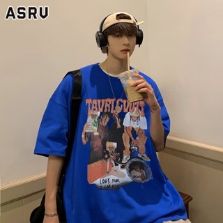 ASRV เสื้อยืด ins เสื้อยืดคอกลมแขนห้าส่วนมาตรฐานของผู้ชายเทรนด์วัยรุ่นยอดนิยมพิมพ์แฟชั่นไทด์แบรนด์