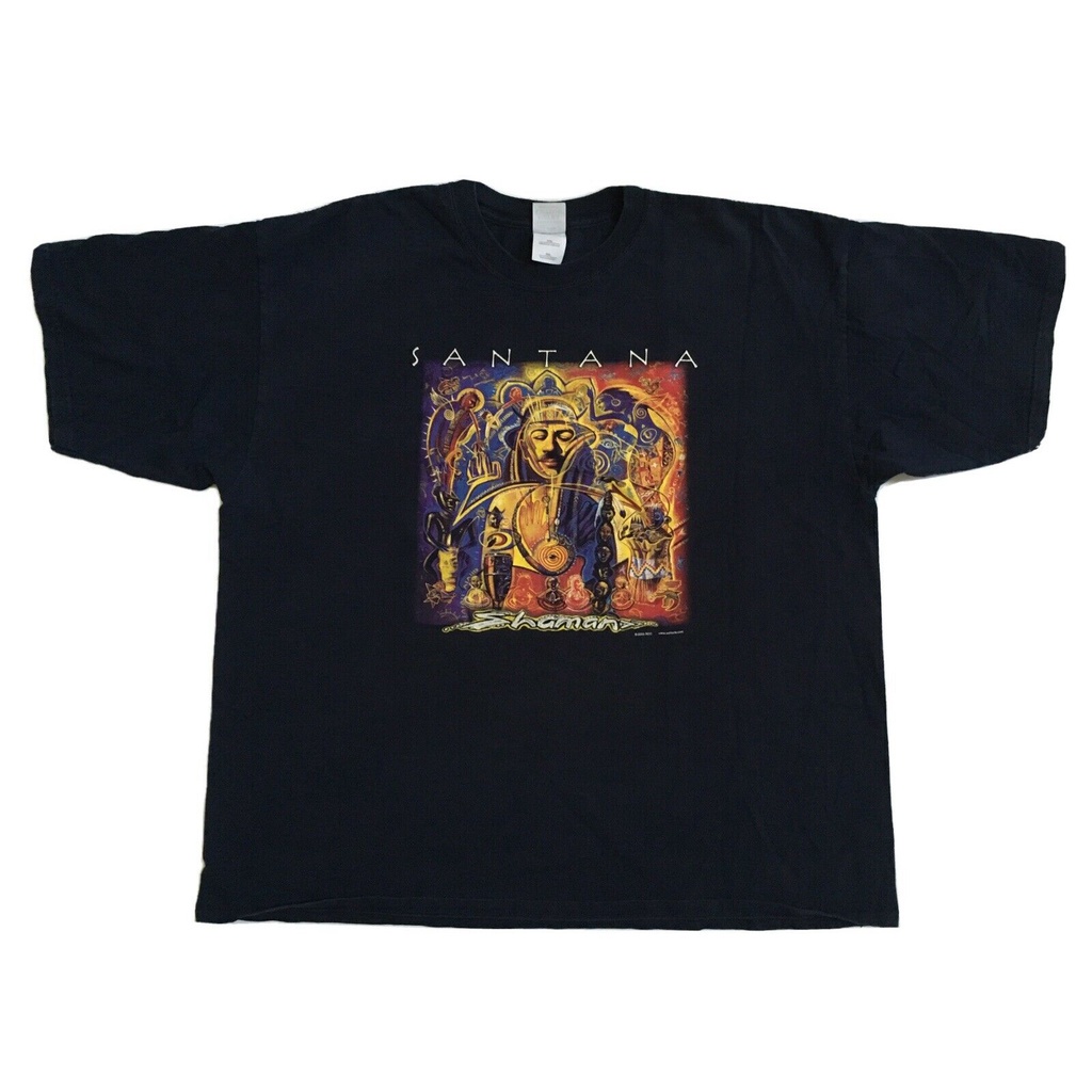 ระดับแสง 6 ขายดี เสื้อยืดคลาสสิก พิมพ์ลายอัลบั้ม Santana Shaman 2003 Concert Tour สีกรมท่า 2 Rock Band Music HBbeme98HPm