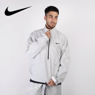 Nike เสื้อแจ็กเก็ต มีซิปครึ่งตัว ระบายอากาศ ทรงหลวม ของแท้ 100% สไตล์สตรีท แฟชั่นสําหรับผู้ชาย