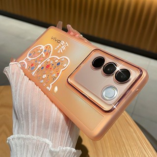 เคส Vivo V29 V27e V27 Pro 5G เคสโทรศัพท์ พร้อมฝาครอบป้องกันกล้อง สีชมพู กลิตเตอร์ สุนทรียศาสตร์ ใส หรูหรา กระจกนิรภัย กันกระแทก ฝาหลัง