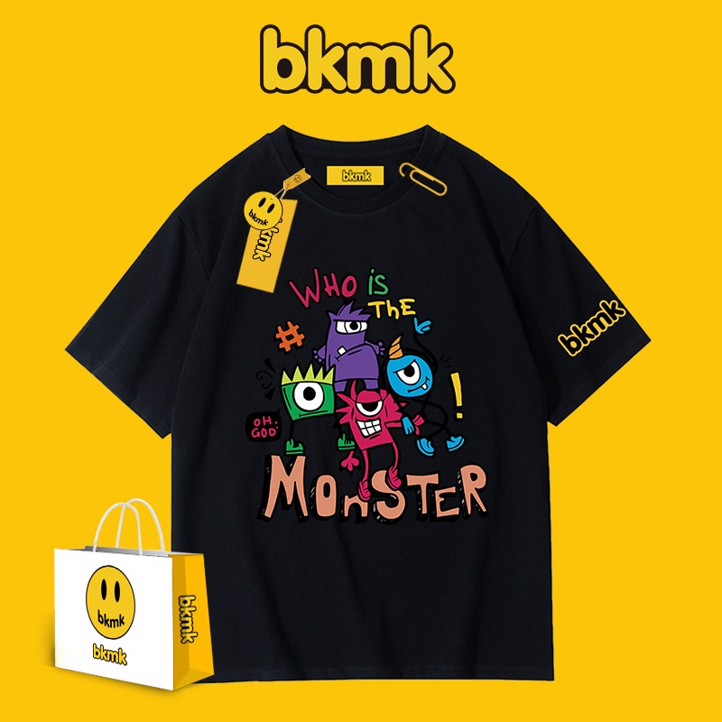 Bkmk เสื้อยืดแขนสั้น พิมพ์ลายการ์ตูน ทรงหลวม สไตล์ฮิปฮอป แฟชั่นฤดูร้อน สําหรับผู้ชาย และคู่รัก