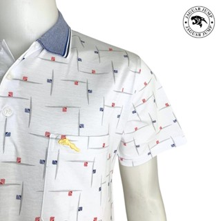 Jaguar เสื้อยืดโปโล สีขาว ผ้าพิมพ์ลาย มีกระเป็า JAY-1134-RE