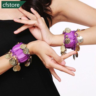 Cfstore สร้อยข้อเท้า ผ้าชีฟอง สีทอง สําหรับเต้นระบําหน้าท้อง 1 คู่ T8U3