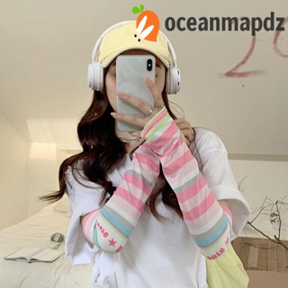 OCEANMAPDZ ปลอกแขน ผ้าเรยอน แบบบาง ยืดหยุ่น ป้องกันรังสียูวี Y2k สีรุ้ง ให้ความอบอุ่น สําหรับผู้หญิง