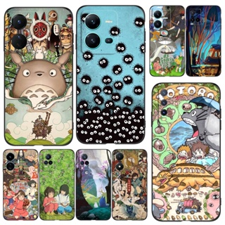 เคสโทรศัพท์มือถือซิลิโคน Tpu ลายการ์ตูน Totoro Chihiro San สีดํา สําหรับ vivo Y02s Y16 Y22S Y22 V25 5G V25e X80 lite Y77 5G