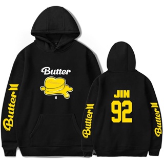 ขายดี เสื้อกันหนาว มีฮู้ด ผ้าฝ้าย ลายกราฟฟิค Bts92-JIN Butter สําหรับผู้ชาย