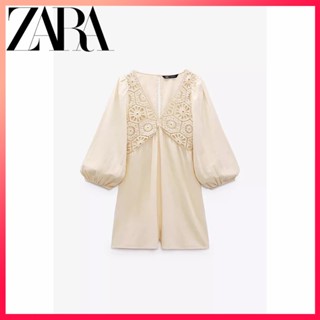 Zara ใหม่ ชุดจั๊มสูท คอวี โครเชต์ ทรงหลวม สําหรับผู้หญิง