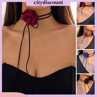 &lt;citydiscount&gt; สร้อยคอโช้คเกอร์ จี้รูปดอกกุหลาบ ประดับพู่ยาว สีพื้น เครื่องประดับ สําหรับผู้หญิง