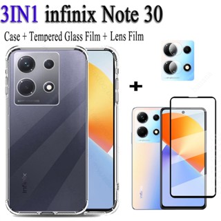 3 in 1 infinix Note 30 4G 5G Note30 Not 30 Pro เคสนิ่ม แบบใส กันตกสี่มุม + กระจกนิรภัยกันรอยหน้าจอ + กระจกกันรอยกล้อง