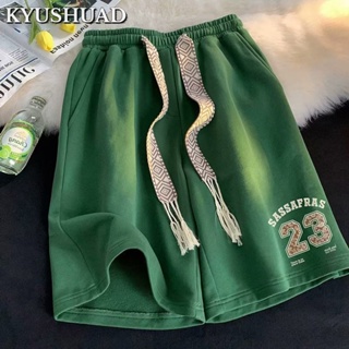 KYUSHUAD กางเกงขาสั้นลำลองสไตล์อเมริกัน, กางเกงกีฬาบางรุ่น High Street Heavyweight Cropped,