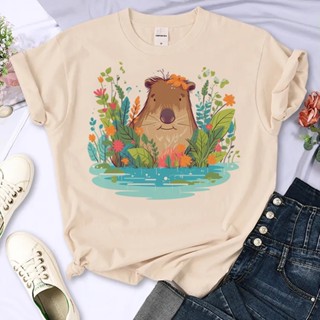 Capybara เสื้อยืด ลายมังงะ สไตล์ญี่ปุ่น สําหรับผู้หญิง