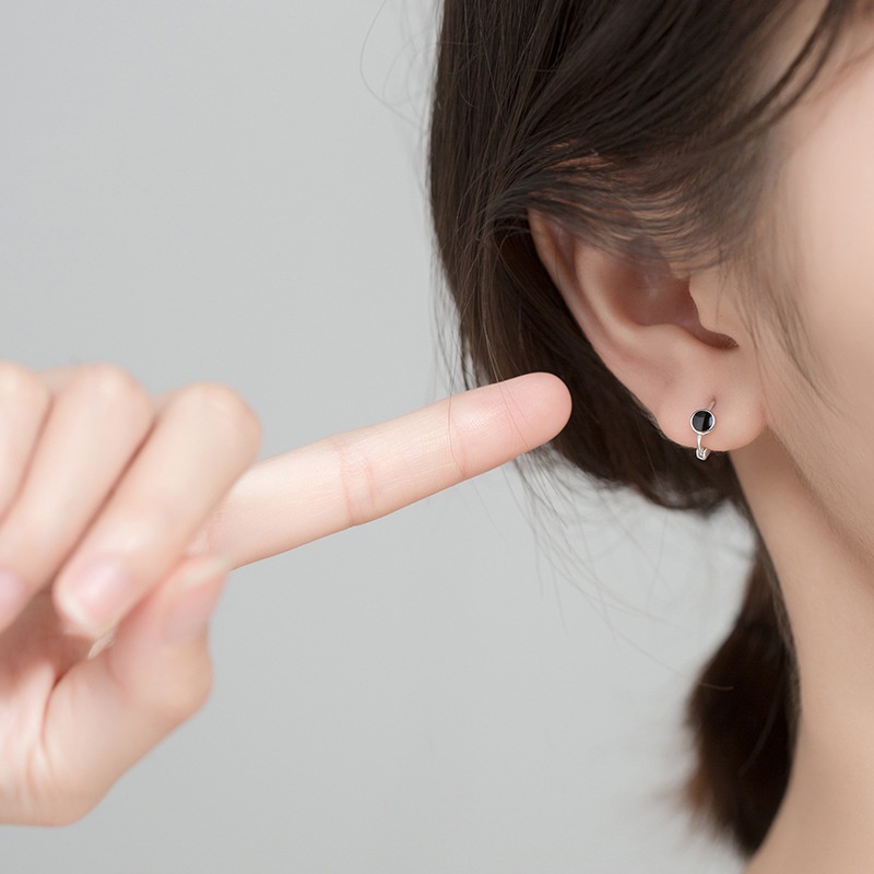 Simple สีดํา Earings สําหรับผู้หญิง Hikaw 925 Earings สําหรับเด็กอเนกประสงค์นักเรียนต่างหูอุปกรณ์เสร