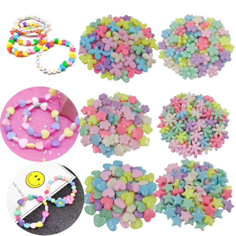 20 ชิ้นรูปหัวใจดอกไม้ลูกปัด Spacer สีสัน Blingbling อะคริลิค DIY สําหรับต่างหูสร้อยคอเครื่องประดับทํา