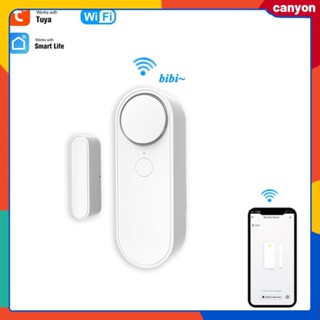 Tuya Smart WiFi หน้าต่าง/ประตู Magnetic Alarm Detector ปรับเสียงเตือนได้ High Decible Alarm APP Push Notification Alert แอพพลิเคชั่นหลายสถานการณ์ canyon