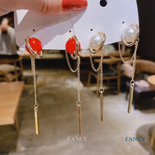 Fancy ใหม่ แฟชั่น ขายดี เข็ม เกาหลี มุก พู่ ต่างหู โซ่ทอง ต่างหูยาว