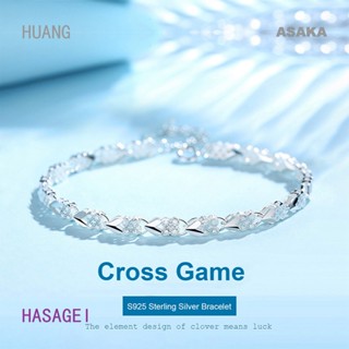 Hasagei สร้อยข้อมือ ชุบทองแดง แพลตตินัม รูปใบโคลเวอร์สี่แฉก