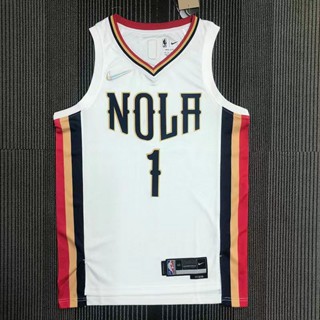 รองเท้าบาสเก็ตบอล NBA Orleans Pelicans สําหรับผู้ชาย #1 เสื้อกีฬาแขนสั้น ลายทีมชาติสวิงแมน Zion Williamson ครบรอบ 75 ปี ประดับเพชร สีขาว สไตล์เรโทร 226845