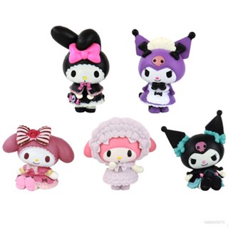 ตุ๊กตาฟิกเกอร์ Sanrio Kuromi Maid Dress Melody ของเล่นสําหรับเด็ก 5 ชิ้น