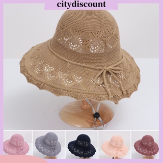 &lt;citydiscount&gt; หมวกปีกกว้าง เชือกถัก ประดับโบว์ ปรับได้ แฟชั่นฤดูร้อน อุปกรณ์เสริม สําหรับชายหาด