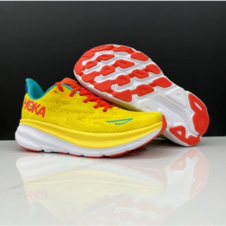 ใหม่ HOKA ONE ONE Clifton 9 รองเท้าวิ่ง ดูดซับแรงกระแทก สีเหลือง สีแดง 2023 IFOP