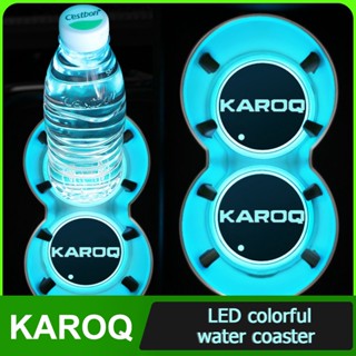 แผ่นรองแก้วน้ํา มีไฟ Led สีสันสดใส สําหรับรถยนต์ KAROQ