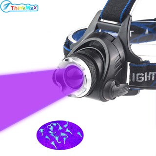 ไฟฉายสวมศีรษะ UV LED สีม่วง ซูมได้ ชาร์จไฟได้