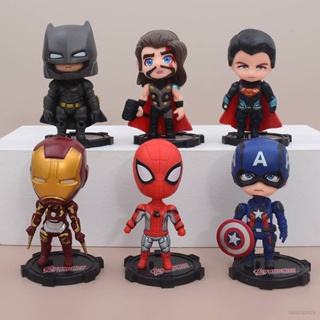 Hobby ฟิกเกอร์ ซุปเปอร์ฮีโร่ DC Marvel Batman Superman Spiderman Iron man Captain America Thor ของเล่นสําหรับเด็ก 6 ชิ้น