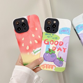เคสโทรศัพท์มือถือ พลาสติกแข็ง ลายแตงโม องุ่น Good Day สําหรับ iPhone 12 13 14 Pro Max 11 2in1