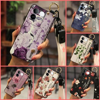 Wristband Flower Phone Case For VIVO S17E Silicone Dirt-resistant Original Waterproof Kickstand Phone Holder Lanyard Shockproof