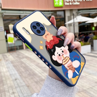 สําหรับ Huawei Mate 30 Pro Mate 30 Lite เคส การ์ตูน ชานม เด็กผู้หญิง รูปแบบ บาง ด้าน สี่เหลี่ยม ขอบ การออกแบบใหม่ กันกระแทก ฝ้า ใส เคสโทรศัพท์แข็ง