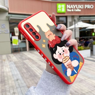 เคสโทรศัพท์มือถือแบบแข็ง ใส ขอบสี่เหลี่ยม กันกระแทก ลายการ์ตูนเด็กผู้หญิงชานม สําหรับ OPPO Reno 3 Pro 4G Reno 3 Pro 5G Find X2 Neo