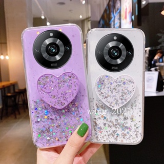 พร้อมส่ง ใหม่ เคสโทรศัพท์มือถือนิ่ม ปิดด้านหลัง ประดับเลื่อม รูปหัวใจ พร้อมขาตั้ง สําหรับ Realme11 Pro Realme 11 Pro + Plus 5G 2023 Realme 11 Pro 5G