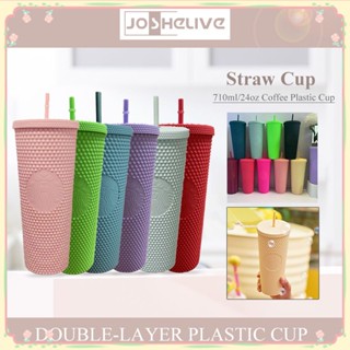 710ml ถ้วยทุเรียนสองชั้น Diamond Radiant Goddess Straw Cup ถ้วยกาแฟ Summer Cold Cup Tumbler Studded Cup 【sunny】