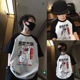 เสื้อยืดแขนสั้น แขนห้าส่วน สีตัดกัน แฟชั่นฤดูร้อน สําหรับเด็กผู้ชาย P8TO 2023