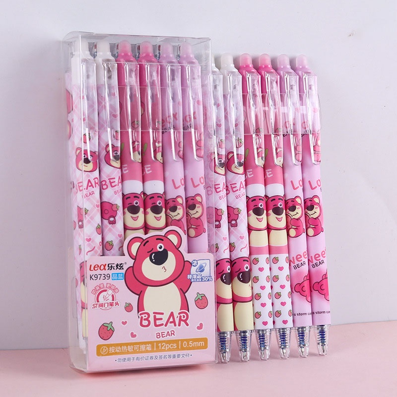 12ชิ้นการ์ตูนล็อตโซ่กดปากกาเจลลบได้0.5มิลลิเมตรสีดําหมึกสีฟ้า น่ารัก รีฟิลคลิกปากกาลูกลื่นสํานักงานนักเรียนสาวเครื่
