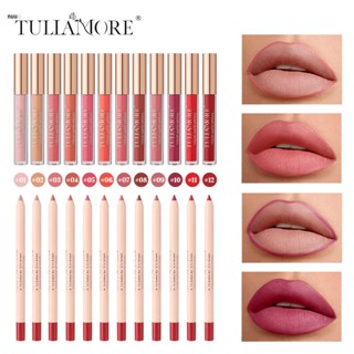 Tulla ยอดนิยม Matte Air Lip Glaze Lip Liner Set Non-stick Cup ไม่จางหาย ลิปกลอสกันน้ำ nuuo