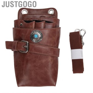 Justgogo Barber Scissor Pouch  With Belt Hairdressing Waist Holder Case Bag Brown