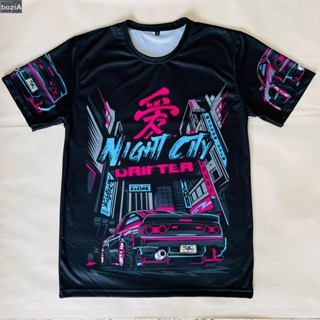 (bozi) เสื้อยืดลายรถซิ่ง Night City สีดำลายใหม่ล่าสุด สุดเท่