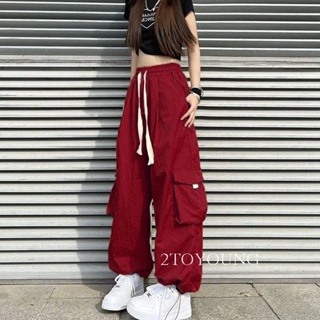 2TOYOUNG  กางเกงขายาว คาร์โก้ กางเกง เชือกอเมริกันคลาสิค Cargo pants 2023 NEW 071964 ins Chic สบาย ทันสมัย A23L0D8 36Z230909