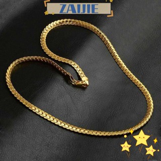 Zaijie24 สร้อยคอ ชุบทอง 18K 20 นิ้ว สีเงิน สไตล์ฮิปฮอป สําหรับผู้ชาย