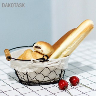  DAKOTASK ตะกร้าลวดตะกร้าเก็บขนมปังพับด้ามไม้พร้อมผ้าซับตะกร้าเสิร์ฟอาหารสำหรับขนมเครื่องสำอางเครื่องประดับ