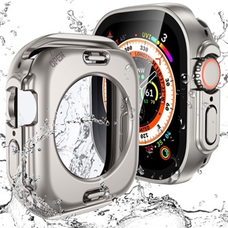 360° ฟิล์ม+เคส เคสกระจกนิรภัยกันชนหน้า และหลัง HD กันน้ํา สําหรับ เคส Apple Watch 44 มม. 45 มม. 49 มม. 41 มม. 40 มม. iWatch Ultra Series 8 7 SE 4 5 6 พร้อมกระจกนิรภัยกันรอยหน้าจอกันน้ําสําหรับ iWatch