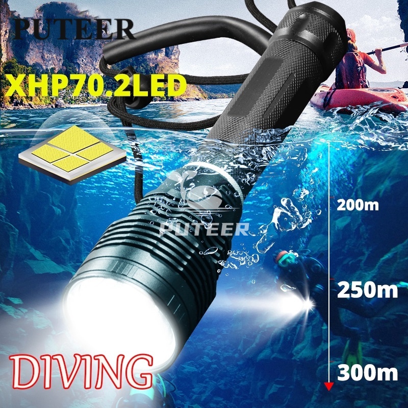 Puteer ไฟฉายดําน้ํา XHP70.2 100 ม. กันน้ํา คุณภาพสูง 26650 สําหรับนักดําน้ํา