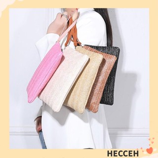 Hecceh กระเป๋าสาน แฮนด์เมด ความจุขนาดใหญ่ สําหรับใส่เหรียญ บัตรเดินทาง