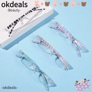 Okdeals แว่นตาอ่านหนังสือ แบบพกพา กรอบเบาพิเศษ ลายทาง หรูหรา สําหรับผู้ชาย และผู้หญิง